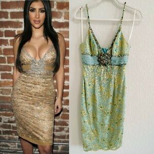 RARE Vintage Couture Mandalay Beaded Sequin Cocktail Wedding Guest Prom Dress